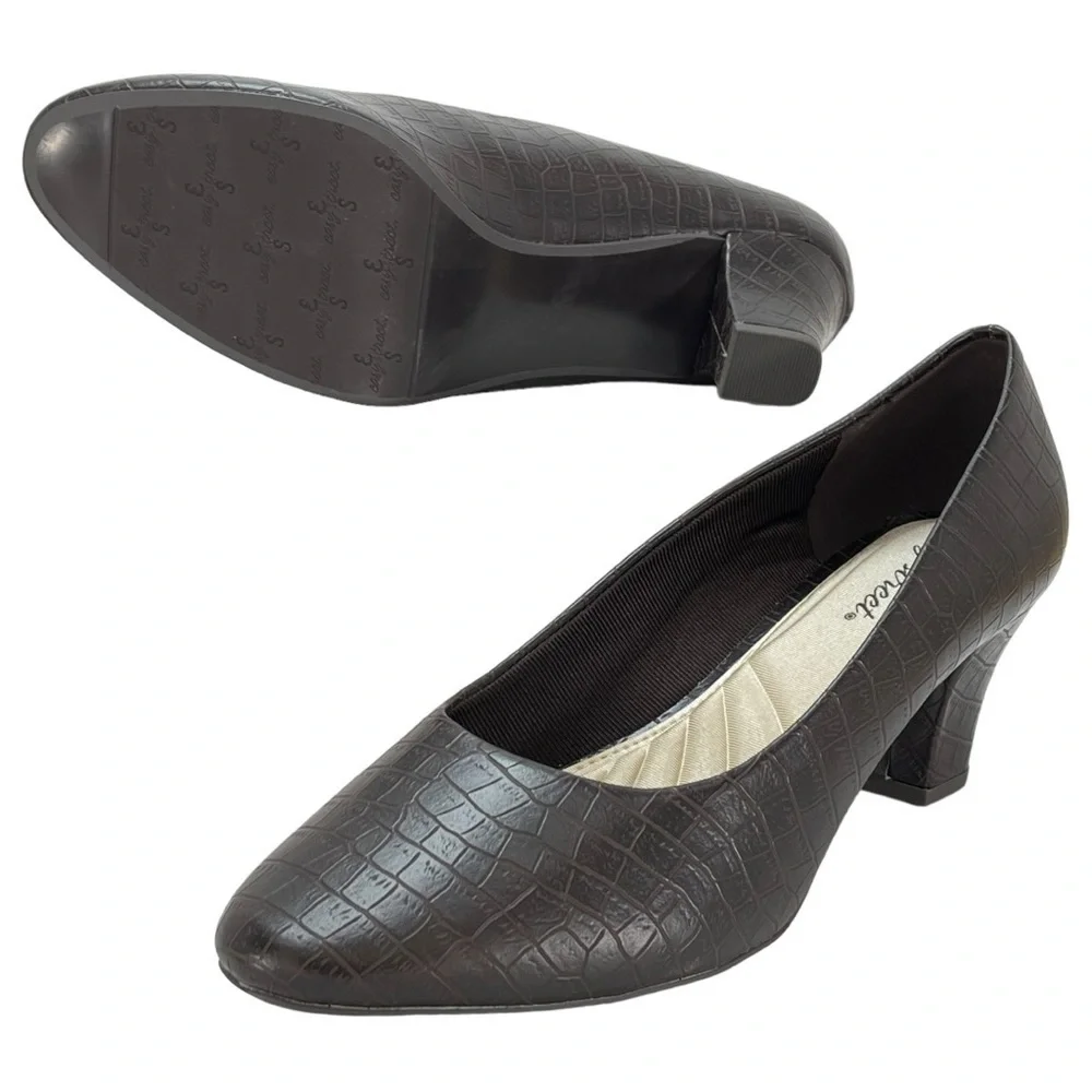 Easy Street Fabulous Brown Croco Faux Leather Womens Pumps Size 12M NWOB